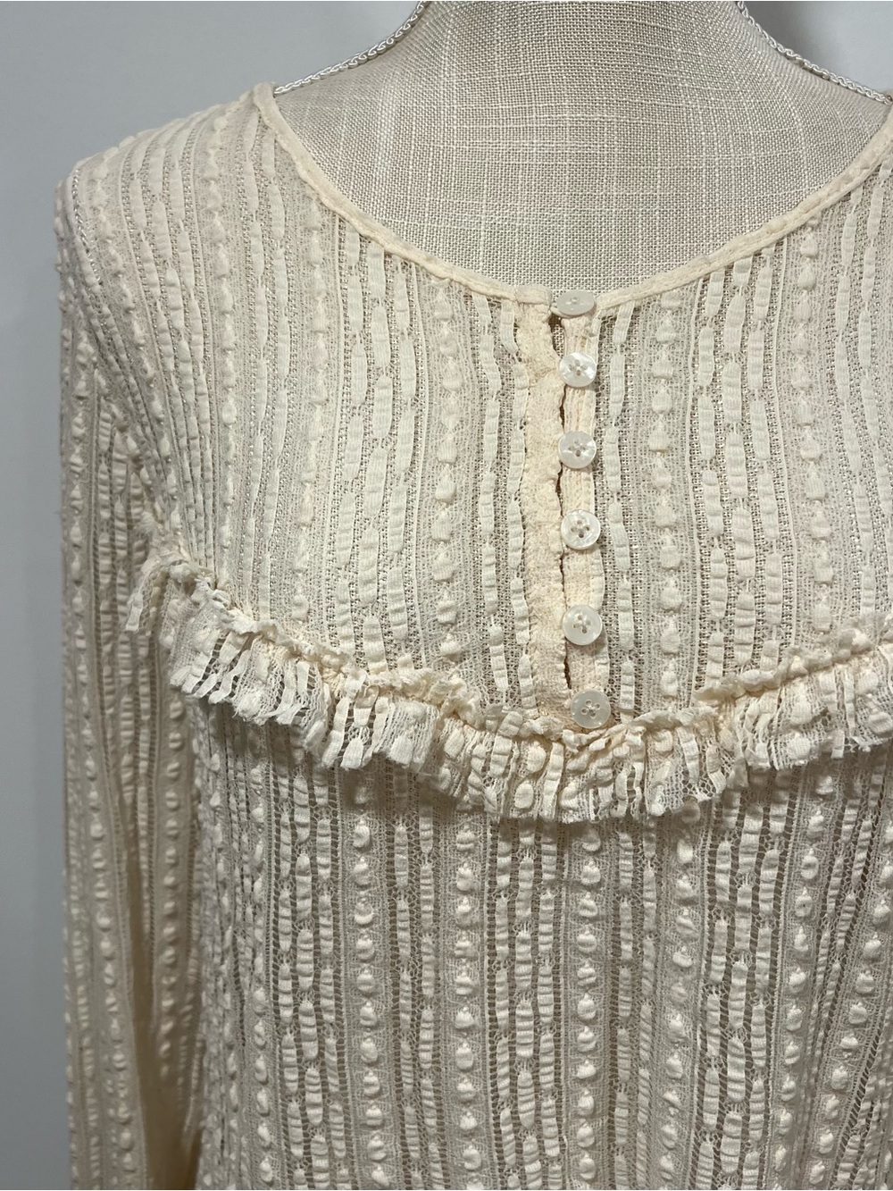 Anthropologie Cream Textured Ruffle-Smock Blouse - Picture 2 of 4